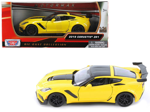 2019 Chevrolet Corvette ZR1 Yellow with Black Accents 1/24 Diecast Model Car by Motormax — physical
