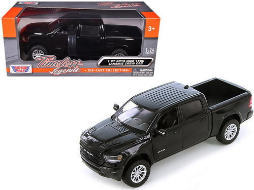 2019 RAM 1500 Laramie Crew Cab Pickup Truck Black 1/24 Diecast Model Car by Motormax — physical