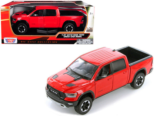 2019 RAM 1500 Rebel Crew Cab Pickup Truck Red 1/24 Diecast Model Car by Motormax — physical