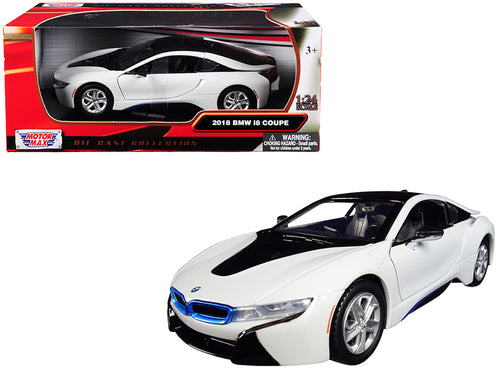2018 BMW i8 Coupe Metallic White with Black Top 1/24 Diecast Model Car by Motormax — physical