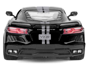 2020 Chevrolet Corvette C8 Stingray Black with Silver Stripes "Timeless Legends" Series 1/24 Diecast Model Car by Motormax