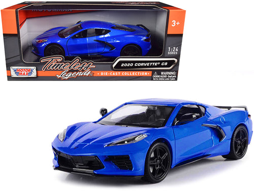 2020 Chevrolet Corvette C8 Stingray Blue Metallic "Timeless Legends" 1/24 Diecast Model Car by Motormax — physical