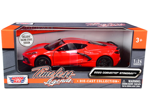 2020 Chevrolet Corvette C8 Stingray Red with Silver Racing Stripes "Timeless Legends" 1/24 Diecast Model Car by Motormax —