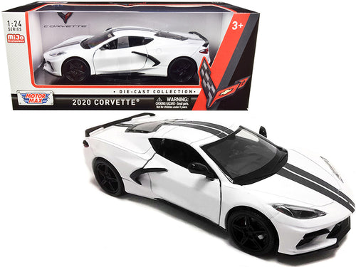 2020 Chevrolet Corvette C8 Stingray White with Gray Stripes 1/24 Diecast Model Car by Motormax — physical