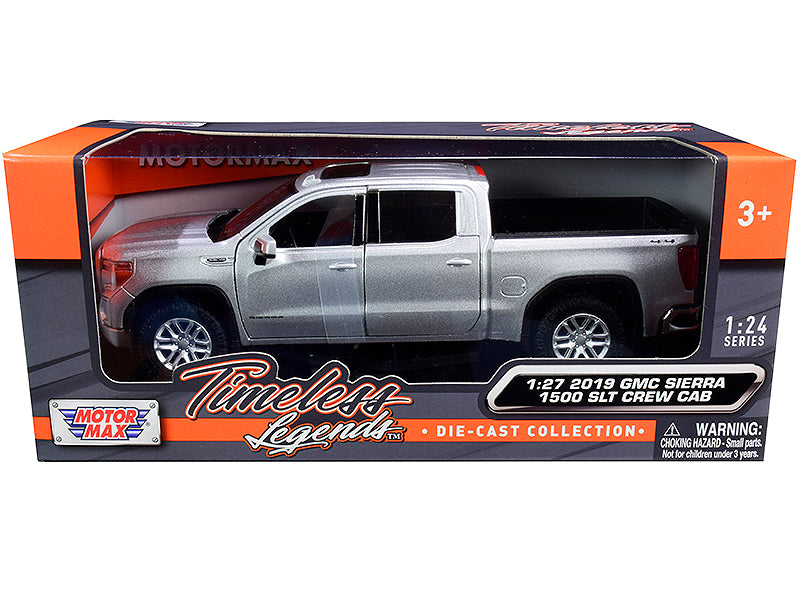 2019 GMC Sierra 1500 SLT Crew Cab Pickup Truck Silver Metallic 1/24-1/27 Diecast Model Car by Motormax — physical