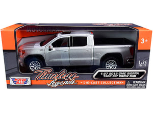 2019 GMC Sierra 1500 SLT Crew Cab Pickup Truck Silver Metallic 1/24-1/27 Diecast Model Car by Motormax — physical