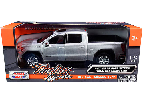 2019 GMC Sierra 1500 SLT Crew Cab Pickup Truck Silver Metallic 1/24-1/27 Diecast Model Car by Motormax — physical
