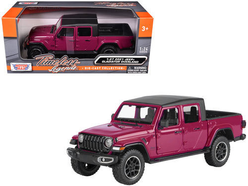 2021 Jeep Gladiator Overland Pickup Truck Purple with Matt Black Top 1/24 Diecast Model Car by Motormax