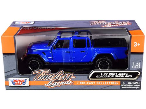 2021 Jeep Gladiator Overland (Open Top) Pickup Truck Blue Metallic 1/24-1/27 Diecast Model Car by Motormax — physical