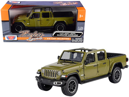 2021 Jeep Gladiator Overland (Open Top) Pickup Truck Matt Green 1/24-1/27 Diecast Model Car by Motormax — physical