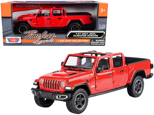 2021 Jeep Gladiator Rubicon (Open Top) Pickup Truck Red 1/24-1/27 Diecast Model Car by Motormax — physical