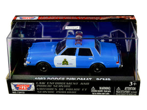 1983 Dodge Diplomat "Royal Canadian Mounted Police" (RCMP) Light Blue and White 1/43 Diecast Model Car by Motormax — physical