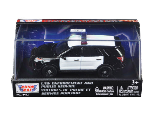 2015 Ford Police Interceptor Utility Plain Black and White 1/43 Diecast Model Car by Motormax — physical