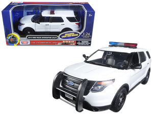 2015 Ford Police Interceptor Utility White with Flashing Light Bar and Front and Rear Lights and 2 Sounds 1/24 Diecast Model