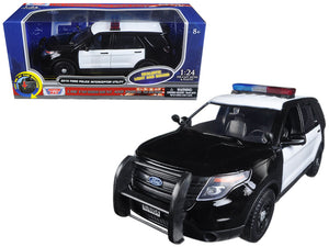 2015 Ford Police Interceptor Utility Black and White with Flashing Light Bar and Front and Rear Lights and 2 Sounds 1/24
