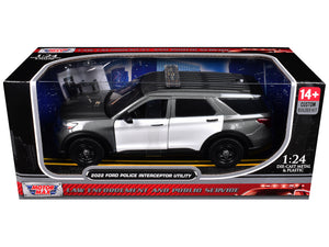 2022 Ford Police Interceptor Utility Gray Metallic with White Doors "Builder's Kit" with Flashing Light Bar and Front and Rear Lights and Sounds 1/24 Diecast Model Car by Motormax