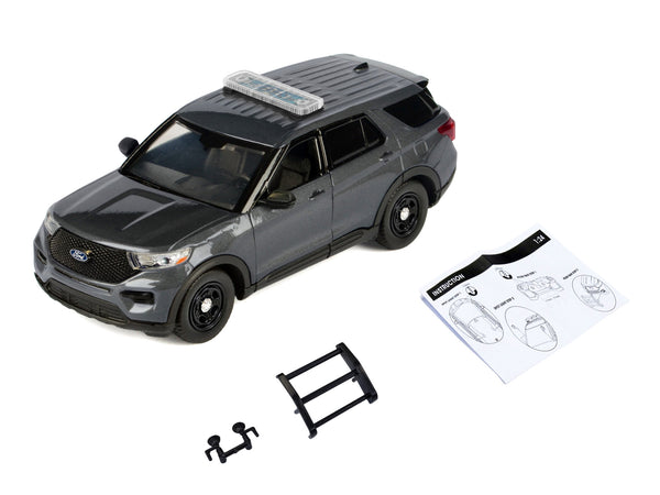 2022 Ford Police Interceptor Utility Dark Gray Metallic "Builder's Kit" with Flashing Light Bar and Front and Rear Lights and Sounds 1/24 Diecast Model Car by Motormax