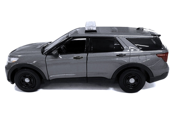 2022 Ford Police Interceptor Utility Dark Gray Metallic "Builder's Kit" with Flashing Light Bar and Front and Rear Lights and Sounds 1/24 Diecast Model Car by Motormax