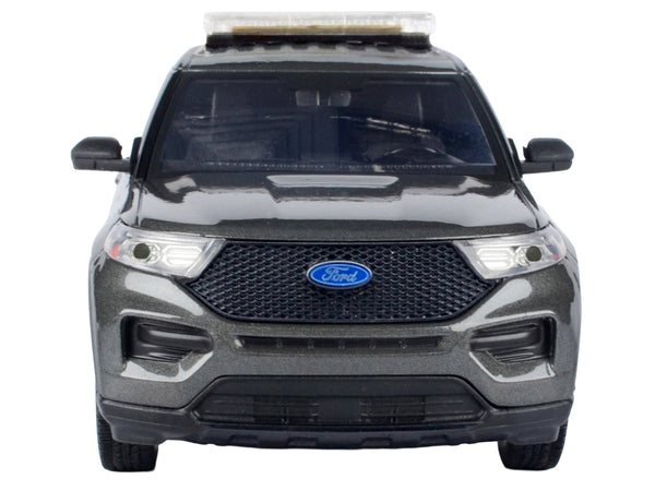 2022 Ford Police Interceptor Utility Dark Gray Metallic "Builder's Kit" with Flashing Light Bar and Front and Rear Lights and Sounds 1/24 Diecast Model Car by Motormax