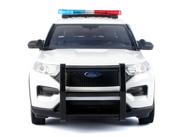 2022 Ford Police Interceptor Utility Plain White "Builder's Kit" with Flashing Light Bar and Front and Rear Lights and Sounds 1/24 Diecast Model Car by Motormax