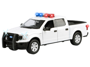 2019 Ford F-150 Lariat Crew Cab Pickup Truck White with Flashing Light Bar and Front and Rear Lights and Sounds 1/27 Diecast Model Car by Motormax