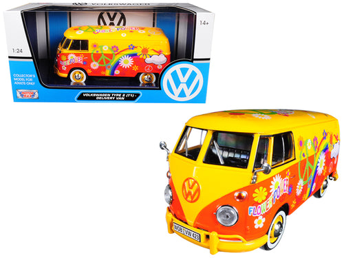 Volkswagen Type 2 (T1) Delivery Van Flower Power 1/24 Diecast Car Model by Motormax — physical