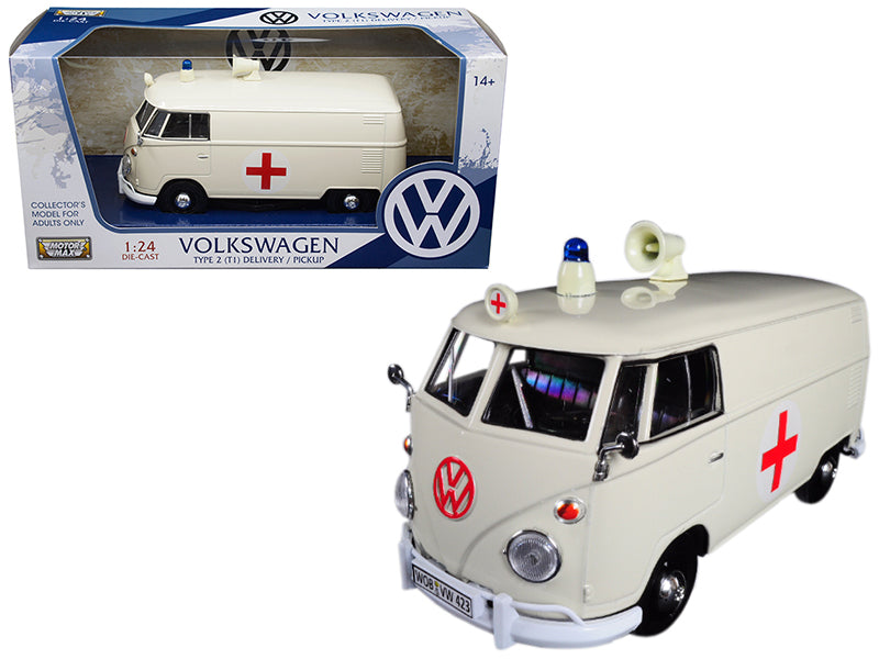 Volkswagen Type 2 (T1) Ambulance Cream 1/24 Diecast Model by Motormax — physical