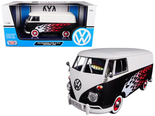 Volkswagen Type 2 (T1) Delivery Van with Flames 1/24 Diecast Car Model by Motormax — physical