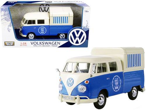 Volkswagen Type 2 (T1) Pickup Food Truck Cream and Blue 1/24 Diecast Model Car by Motormax — physical