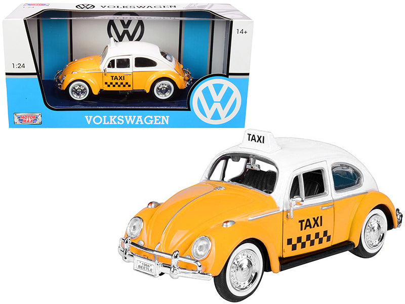 1966 Volkswagen Beetle "Taxi" Yellow with White Top 1/24 Diecast Model Car by Motormax — physical
