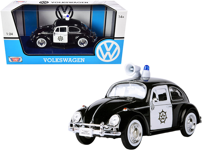 1966 Volkswagen Beetle Police Car Black and White 1/24 Diecast Model Car by Motormax — physical