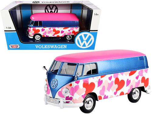 Volkswagen Type 2 (T1) Delivery Van "Love" Pink and Blue Metallic 1/24 Diecast Model Car by Motormax — physical
