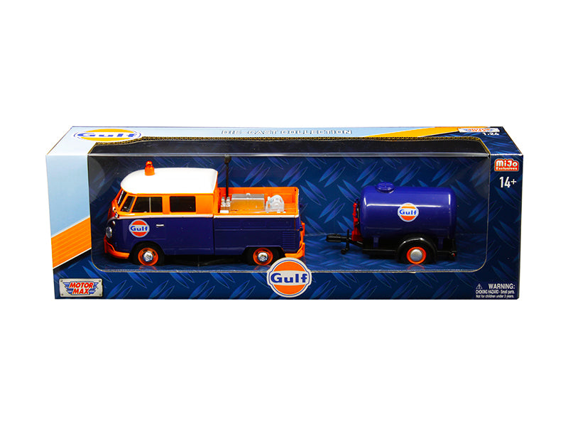 Volkswagen Service Pickup Truck with Plastic Oil Tank "Gulf Oil" 1/24 Diecast Model Car by Motormax — physical