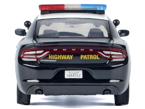 2023 Dodge Charger Pursuit Police Car "California Highway Patrol (CHP)" Black and White with Flashing Light Bar and Front and Rear Lights and Sounds 1/24 Diecast Model Car by Motormax