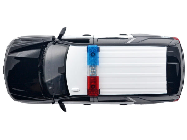 2025 Chevrolet Tahoe PPV "LAPD (Los Angeles Police Department)" Black and White with Flashing Light Bar and Front and Rear Lights and Sounds 1/24 Diecast Model Car by Motormax