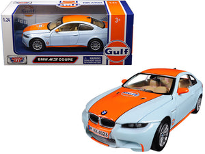 BMW M3 Coupe with "Gulf Oil" Livery Light Blue with Orange Stripe 1/24 Diecast Model Car by Motormax — physical