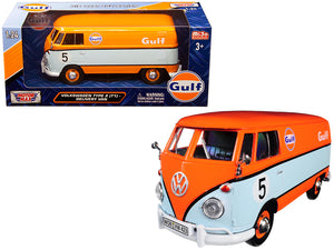 Volkswagen Type 2 (T1) Delivery Van #5 "Gulf" Orange and Light Blue 1/24 Diecast Model Car by Motormax — physical