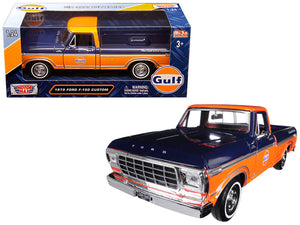1979 Ford F-150 Custom Pickup Truck "Gulf" Dark Blue and Orange 1/24 Diecast Model Car by Motormax — physical