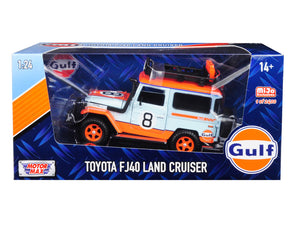 Toyota FJ40 Land Cruiser #8 "Gulf Oil" White Limited Edition to 2400 pieces Worldwide 1/24 Diecast Model Car by Motormax —