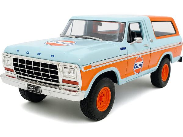 1978 Ford Bronco Light Blue and Orange "Gulf Oil" "Gulf Die-Cast Collection" 1/24 Diecast Model Car by Motormax