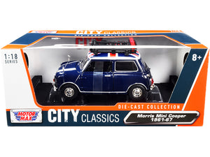 1961-1967 Morris Mini Cooper RHD (Right Hand Drive) Dark Blue with British Flag on the Top and Roof Rack "City Classics"