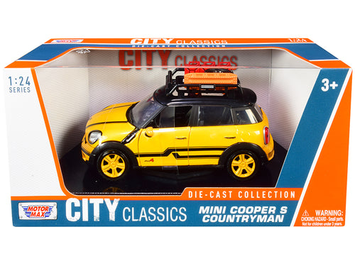 Mini Cooper S Countryman with Roof Rack and Accessories Yellow Metallic and Black "City Classics" Series 1/24 Diecast Model