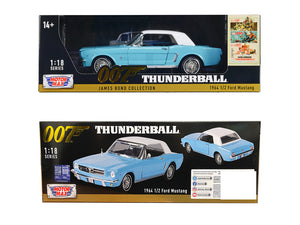 1964 1/2 Ford Mustang Light Blue with White Top James Bond 007 "Thunderball" (1965) Movie "James Bond Collection" Series 1/18 Diecast Model Car by Motormax