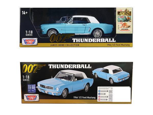 1964 1/2 Ford Mustang Light Blue with White Top James Bond 007 "Thunderball" (1965) Movie "James Bond Collection" Series 1/18 Diecast Model Car by Motormax