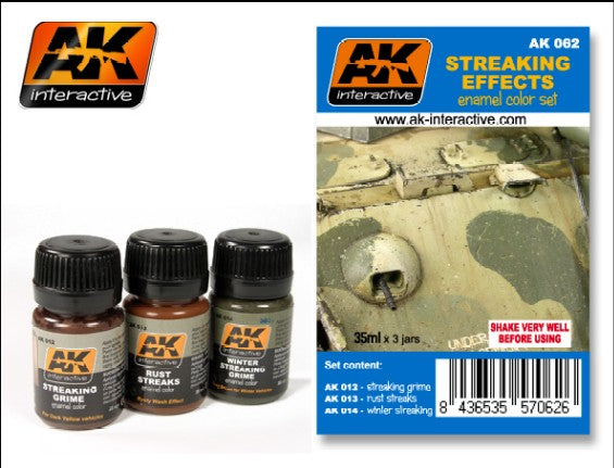 Black Forest® Hobby Supply Co AK Interactive 62 Streaking Effects Enamel Paint Set (12, 13, 14) — Glues, Paints, Tools > AK