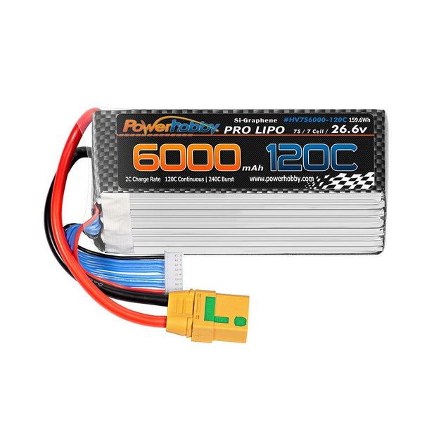 POWERHOBBY 7S 26.6V 6000MAH 120C GRAPHENE + HV LIPO BATTERY W XT90 PLUG