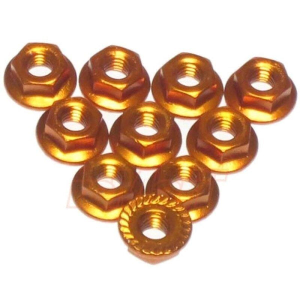 Yeah Racing LN-M4S-OR 4mm Aluminum Serrated Lock Nut (10) (Orange)