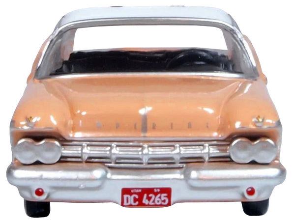 1959 Chrysler Imperial Crown 2 Door Hardtop Persian Pink with White Top 1/87 (HO) Scale Diecast Model Car by Oxford Diecast