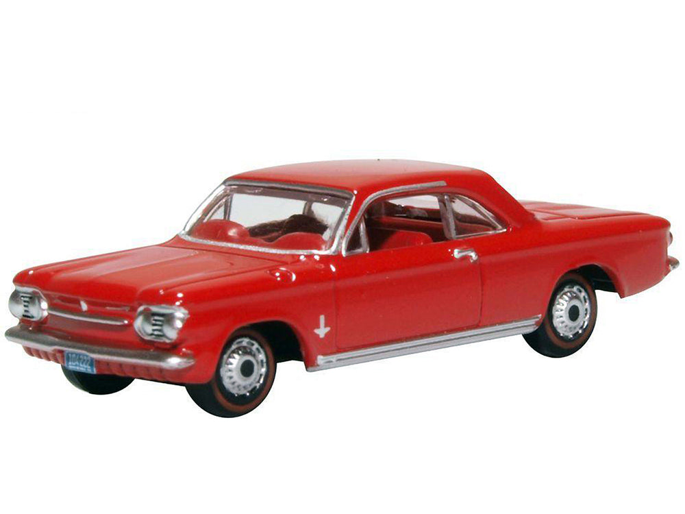 1963 Chevrolet Corvair Coupe Riverside Red with Red Interior 1/87 (HO) Scale Diecast Model Car by Oxford Diecast