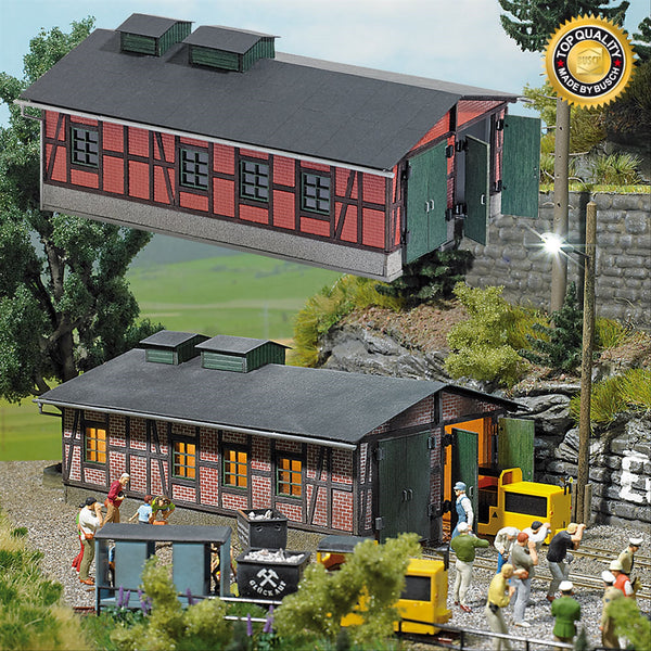 Busch 1475 HO Scale Locomotive Shed Laser-Cut Wood Kit